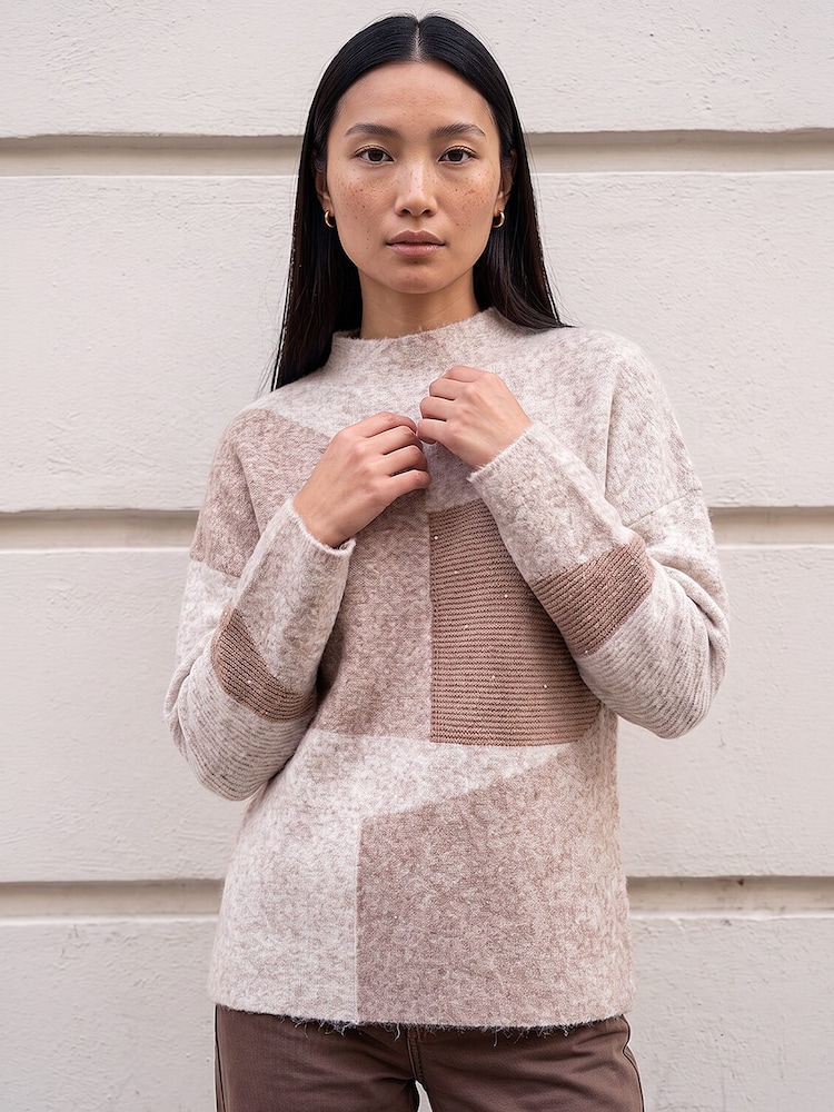 Roman Natural Colour Block Kint Jumper - Image 1 of 4 Roman Natural Colour Block Kint Jumper - Image 1 of 4