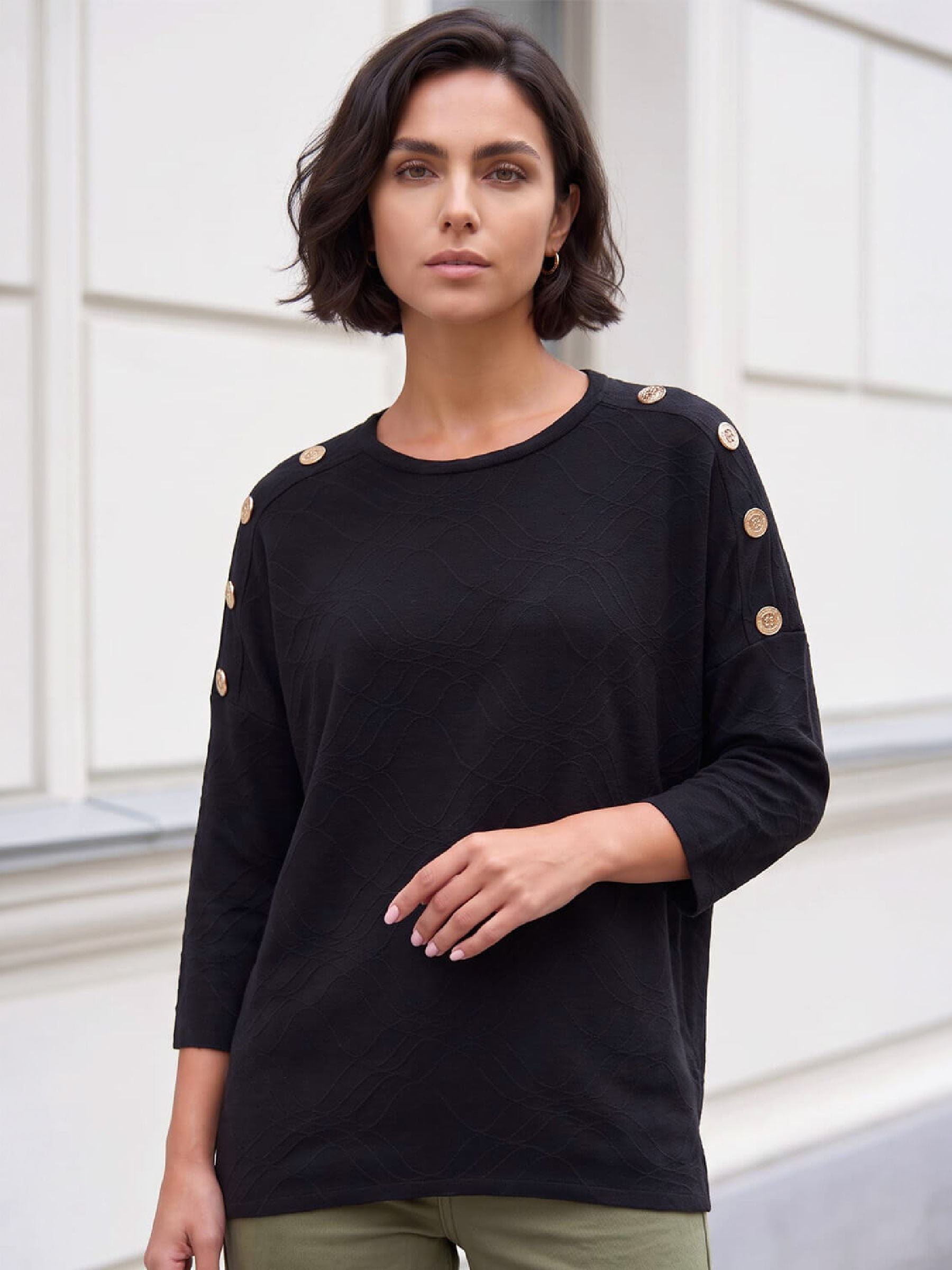Roman Women's Black Button Detail Top In | : Size 10 - Image 6