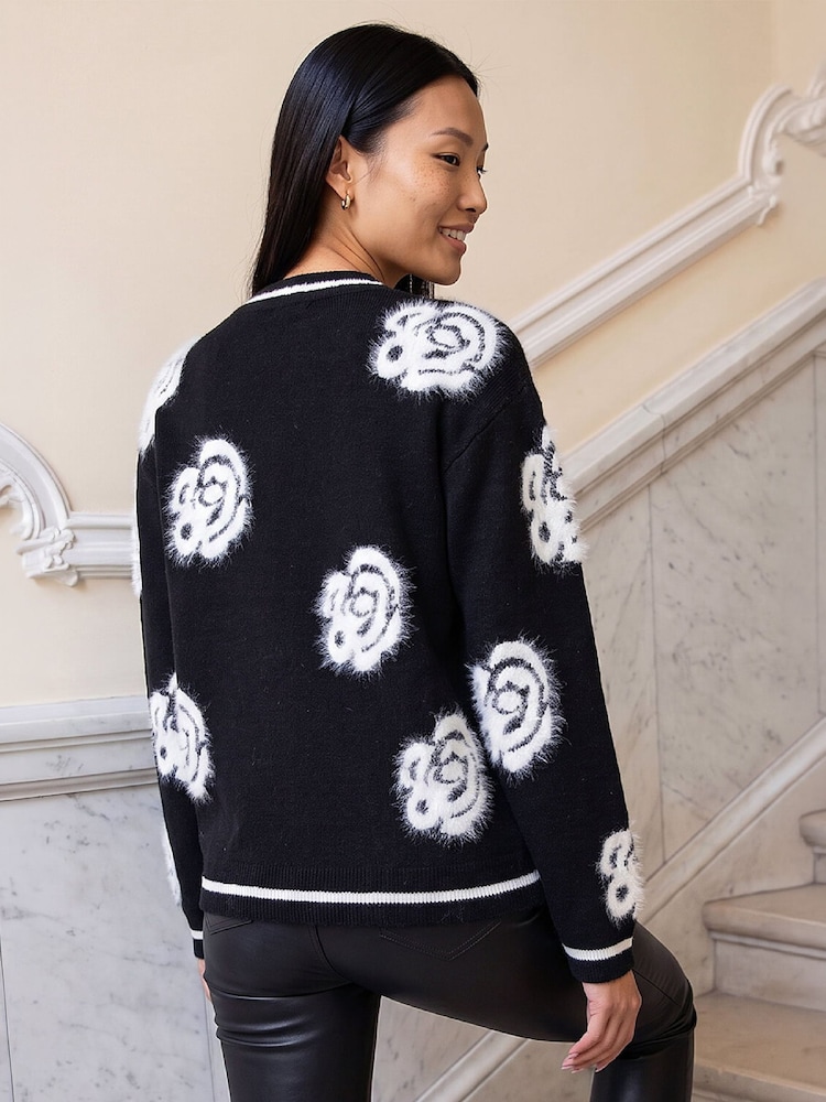 Roman Black Fluffy Floral Jumper - Image 2 of 4 Roman Black Fluffy Floral Jumper - Image 2 of 4
