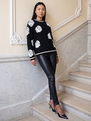 Roman Black Fluffy Floral Jumper - Image 3 of 4