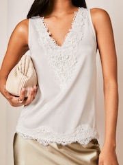 Lipsy White Lace Trim V Neck Vest - Image 4 of 4
