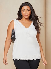 Lipsy White Curve Lace Trim V Neck Vest - Image 1 of 4