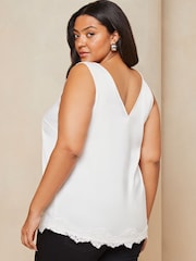 Lipsy White Curve Lace Trim V Neck Vest - Image 2 of 4