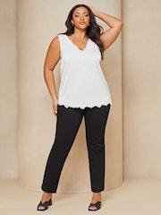 Lipsy White Curve Lace Trim V Neck Vest - Image 3 of 4