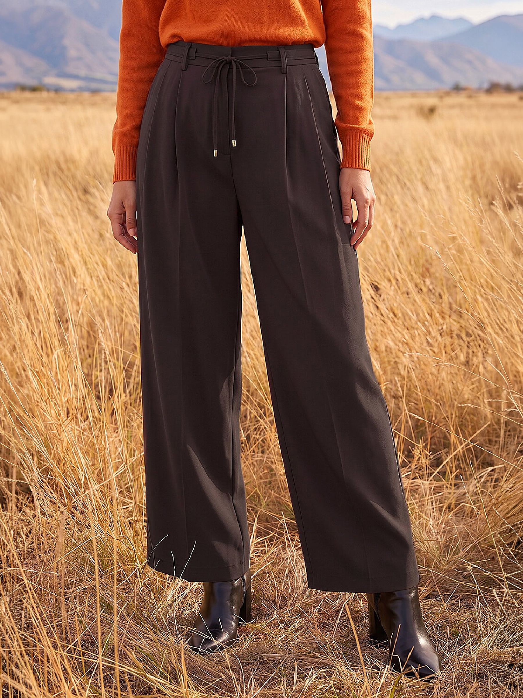 Roman Women's Chocolate Tie Wide Leg Trouser In | Size: 20 - Image 7