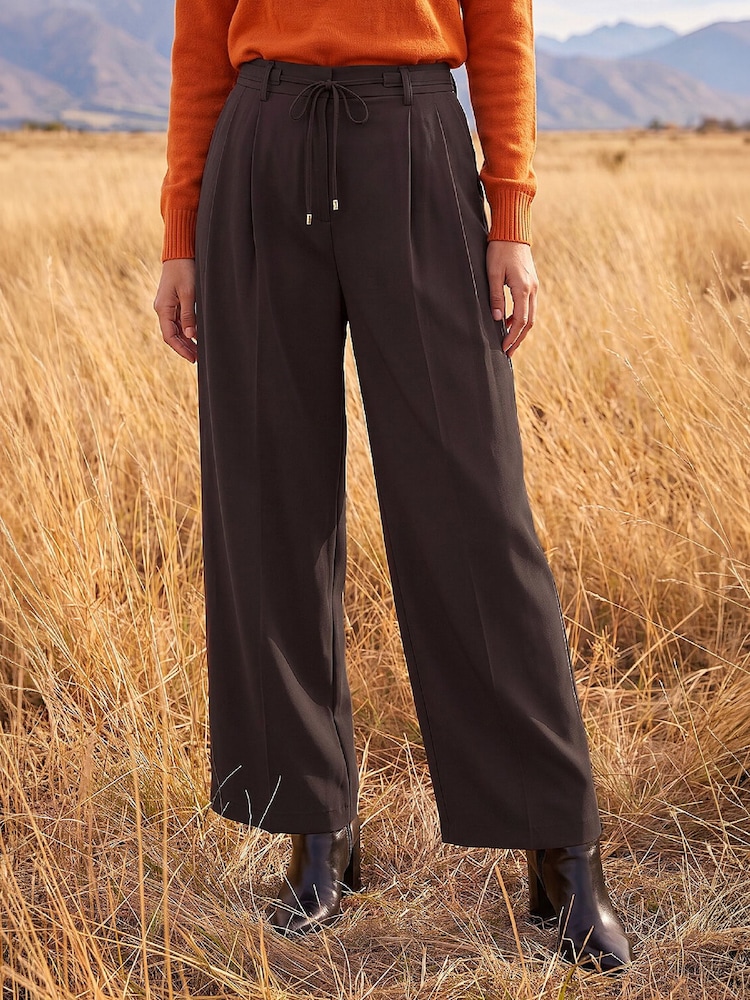 Roman Brown Skinny Tie Wide Leg Trousers - Image 1 of 4 Roman Brown Skinny Tie Wide Leg Trousers - Image 1 of 4