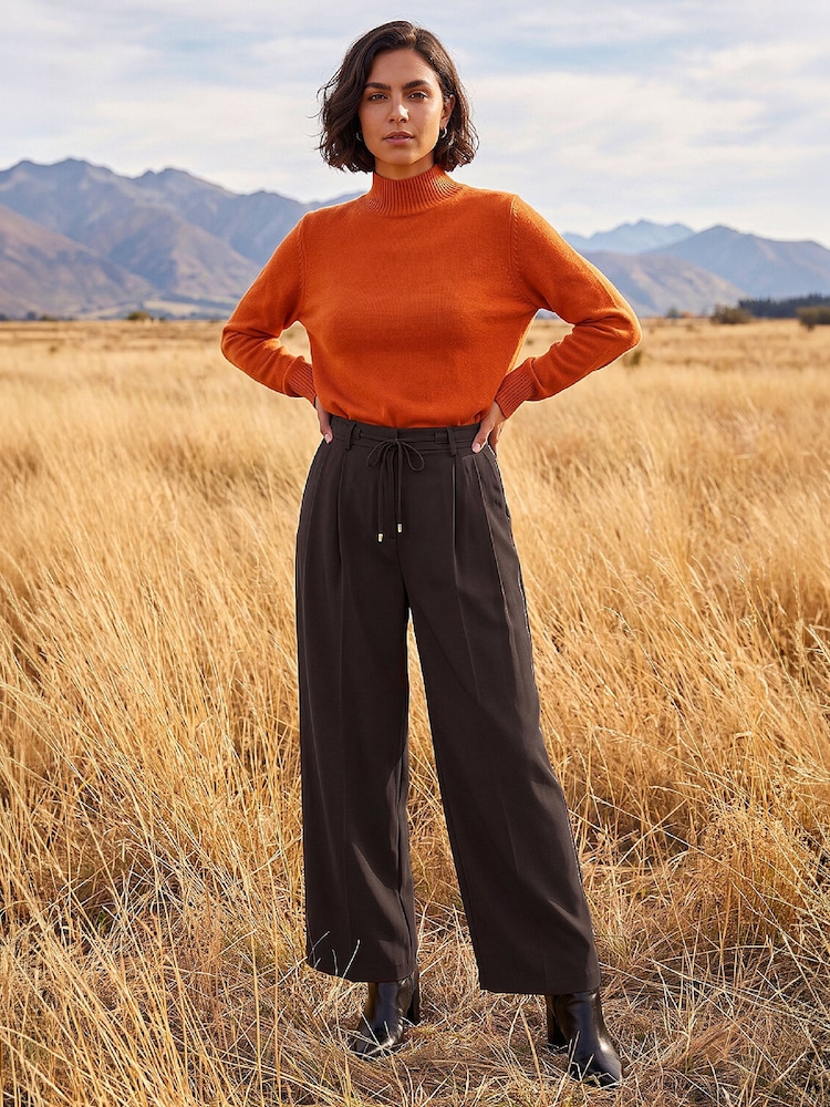 Roman Brown Skinny Tie Wide Leg Trousers - Image 2 of 4 Roman Brown Skinny Tie Wide Leg Trousers - Image 2 of 4