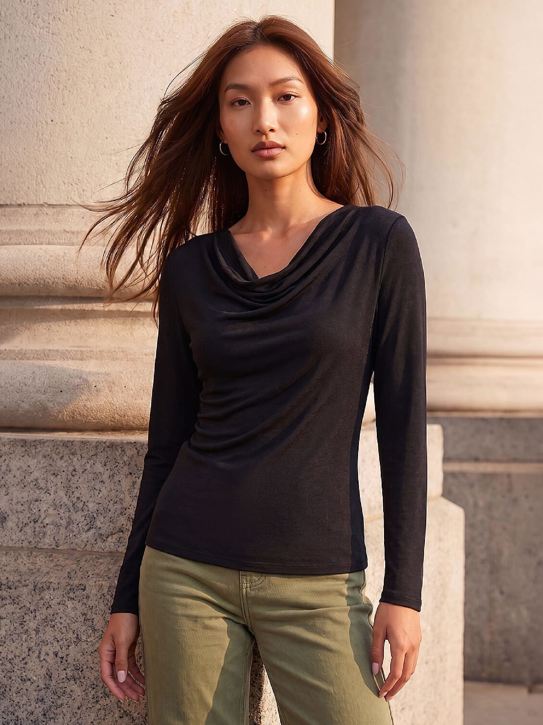 Roman Black Cowl Neck Top - Image 3