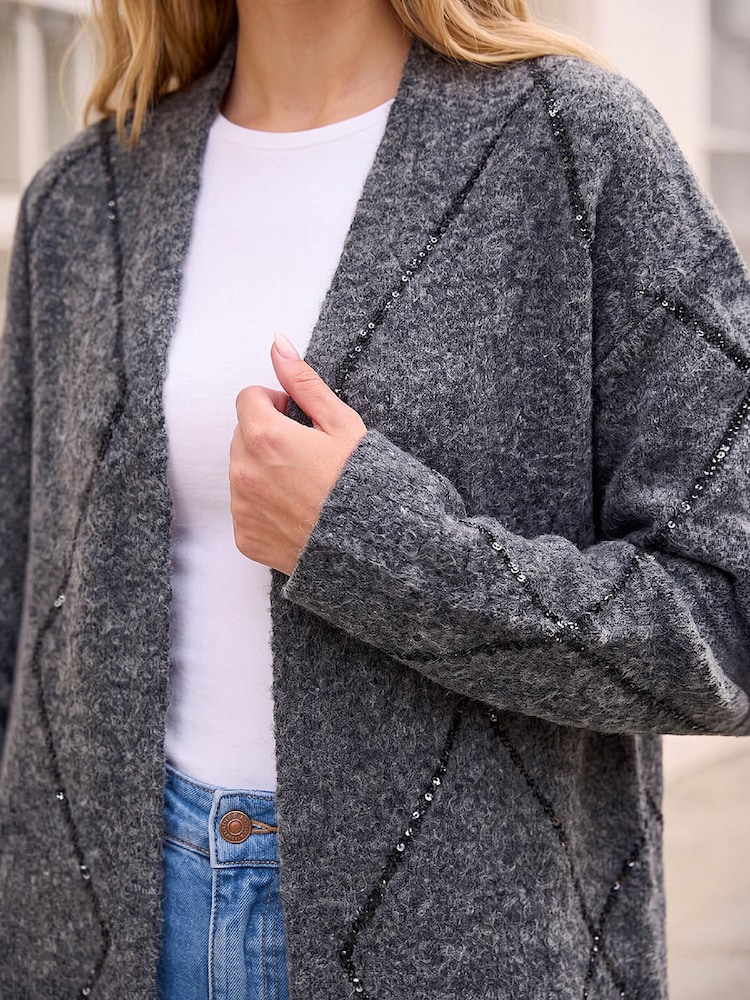 Roman Grey Sparkle Argyle Cardigan - Image 4 of 4 Roman Grey Sparkle Argyle Cardigan - Image 4 of 4