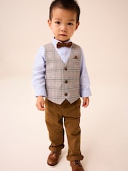Neutral Check Waistcoat, Shirt, Trousers & Bow Tie Set (3mths-9yrs) - Image 1 of 10
