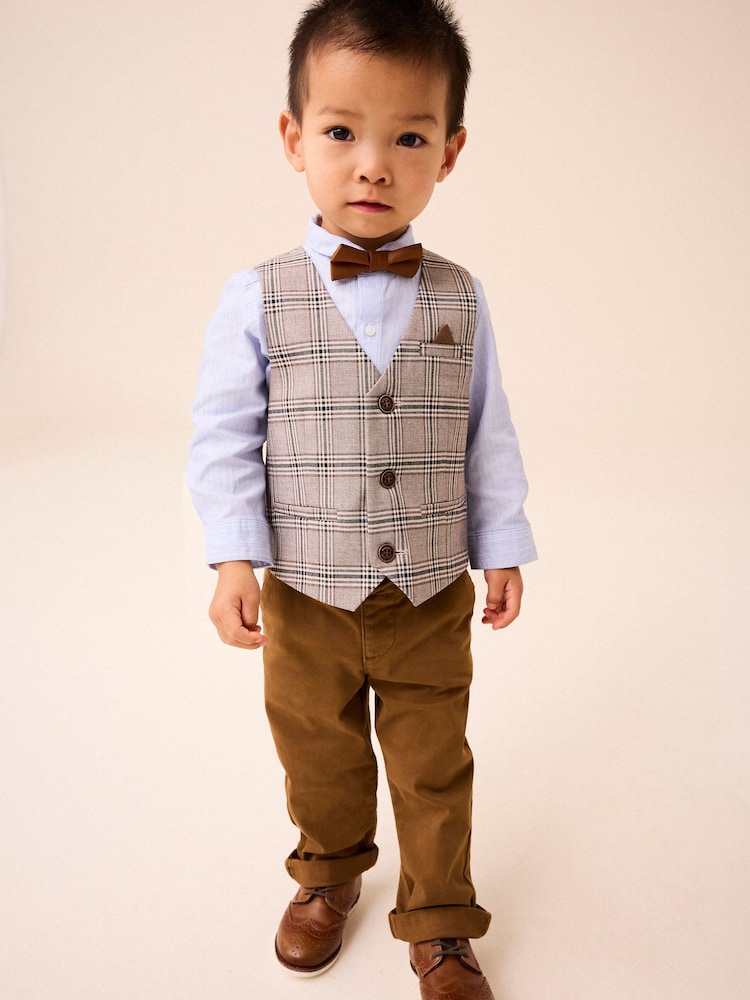 Neutral Check Waistcoat, Shirt, Trousers & Bow Tie Set (3mths-9yrs) - Image 1 of 10