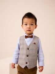 Neutral Check Waistcoat, Shirt, Trousers & Bow Tie Set (3mths-9yrs) - Image 2 of 10