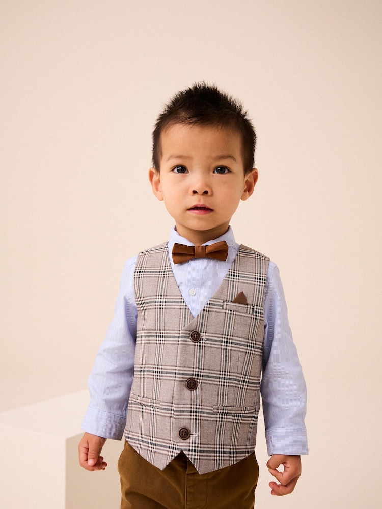 Neutral Check Waistcoat, Shirt, Trousers & Bow Tie Set (3mths-9yrs) - Image 2 of 10