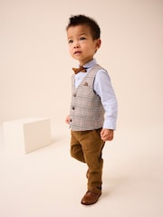 Neutral Check Waistcoat, Shirt, Trousers & Bow Tie Set (3mths-9yrs) - Image 4 of 10