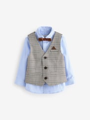 Neutral Check Waistcoat, Shirt & Bow Tie Set (3mths-9yrs) - Image 1 of 5
