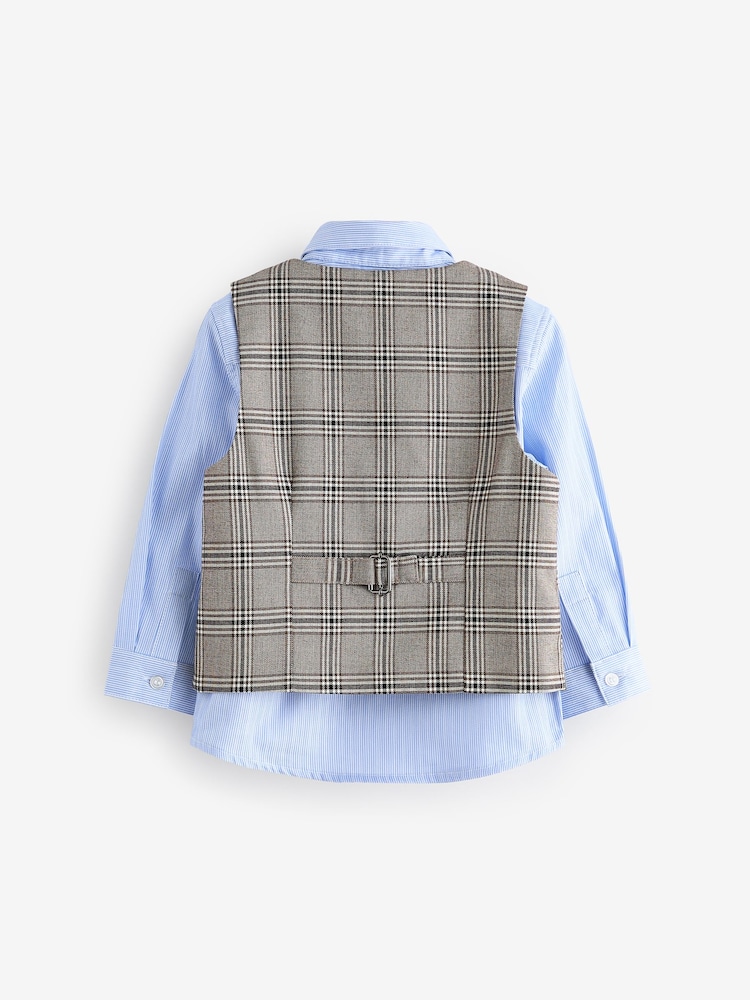 Neutral Check Waistcoat, Shirt & Bow Tie Set (3mths-9yrs) - Image 2 of 5 Neutral Check Waistcoat, Shirt & Bow Tie Set (3mths-9yrs) - Image 2 of 5