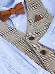 Neutral Check Waistcoat, Shirt & Bow Tie Set (3mths-9yrs) - Image 4 of 5