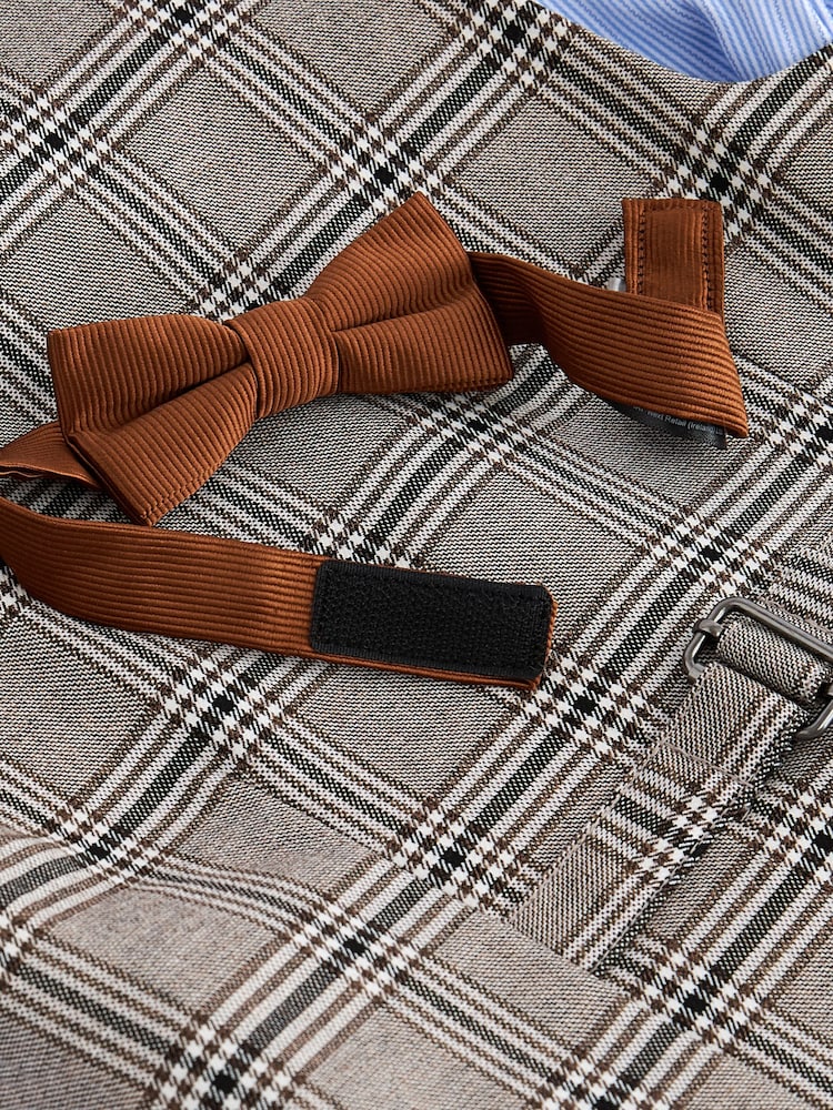 Neutral Check Waistcoat, Shirt & Bow Tie Set (3mths-9yrs) - Image 5 of 5