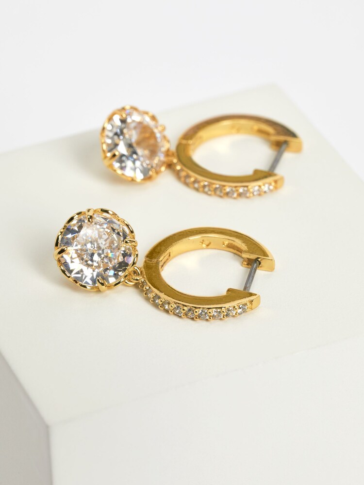 kate spade new york Gold (Metal) Tone That Sparkle Pave Huggies Earrings - Image 1 of 3