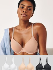 Black/White/Pastel Rose Nude Pad Full Cup Cotton Blend Ultimate Comfort Bras 3 Pack - Image 2 of 11