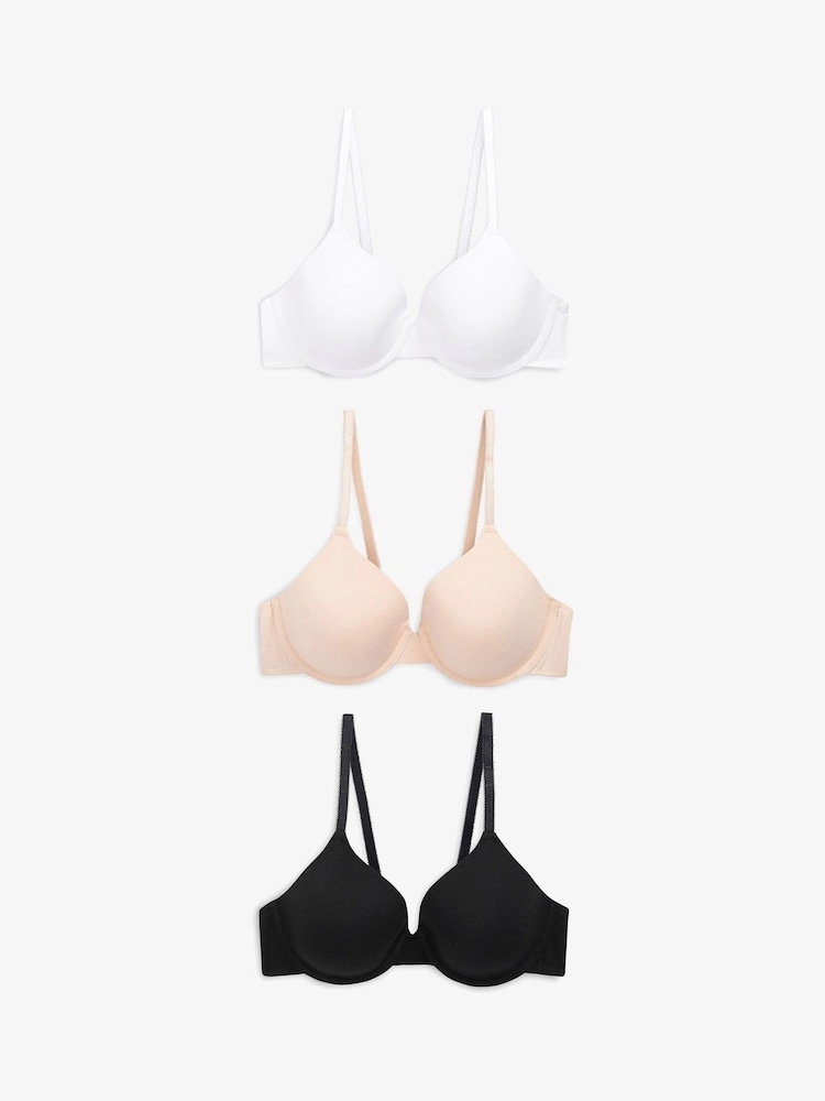 Black/White/Pastel Rose Nude Pad Full Cup Cotton Blend Ultimate Comfort Bras 3 Pack - Image 8 of 11