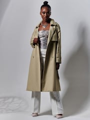 Jolie Moi Grey Double Breasted Trench Coat - Image 1 of 6