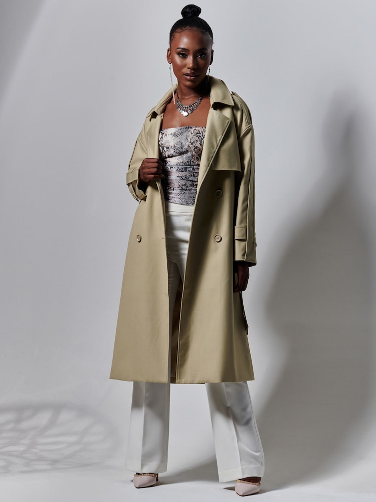 Jolie Moi Grey Double Breasted Trench Coat - Image 1 of 6