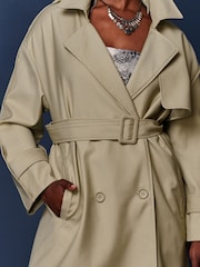 Jolie Moi Grey Double Breasted Trench Coat - Image 6 of 6
