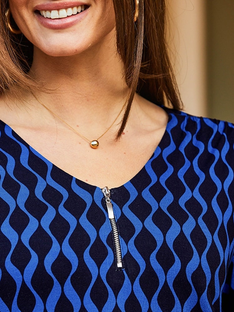 Sosandar Blue Zip Front Long Sleeve Jersey Top - Image 5 of 5