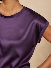Love & Roses Purple Satin Front Jersey Back T-Shirt - Image 3 of 4
