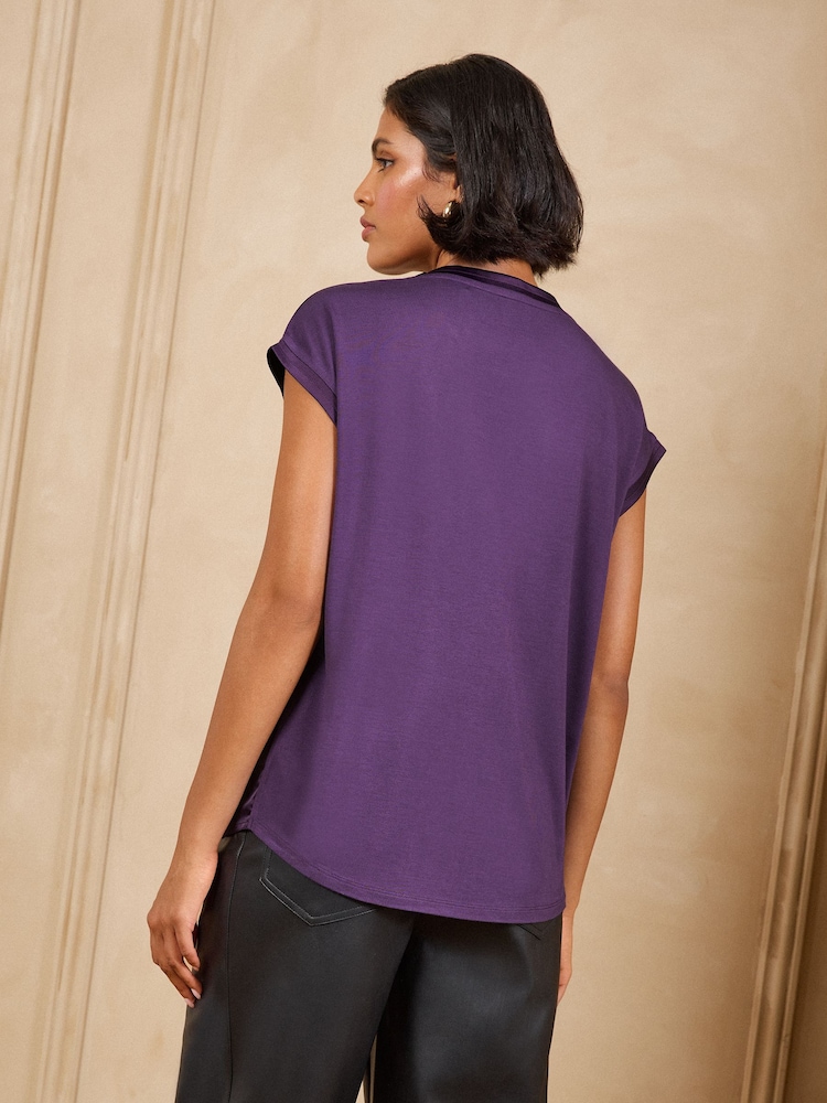 Love & Roses Purple Satin Front Jersey Back T-Shirt - Image 4 of 4 Love & Roses Purple Satin Front Jersey Back T-Shirt - Image 4 of 4
