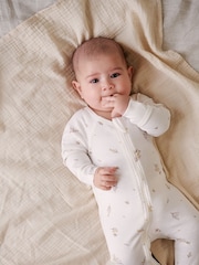 Purebaby Cream 100% Cotton Zip Baby Sleepsuits 2 Pack - Image 2 of 9