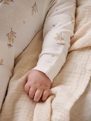 Purebaby Cream 100% Cotton Zip Baby Sleepsuits 2 Pack - Image 4 of 9