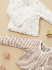 Purebaby Cream 100% Cotton Zip Baby Sleepsuits 2 Pack - Image 7 of 9