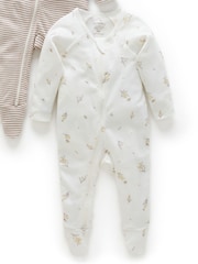 Purebaby Cream 100% Cotton Zip Baby Sleepsuits 2 Pack - Image 8 of 9