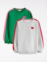 Love & Roses X2 Grey and Bright Green Heart Crew Neck Sweater - Image 1 of 7
