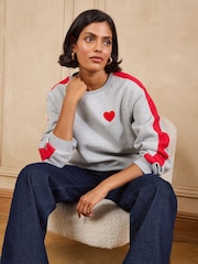 Love & Roses X2 Grey and Bright Green Heart Crew Neck Sweater - Image 2 of 7