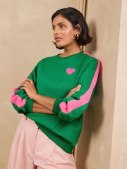 Love & Roses X2 Grey and Bright Green Heart Crew Neck Sweater - Image 3 of 7