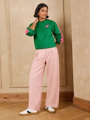Love & Roses X2 Grey and Bright Green Heart Crew Neck Sweater - Image 4 of 7