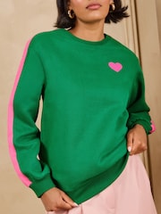Love & Roses X2 Grey and Bright Green Heart Crew Neck Sweater - Image 5 of 7