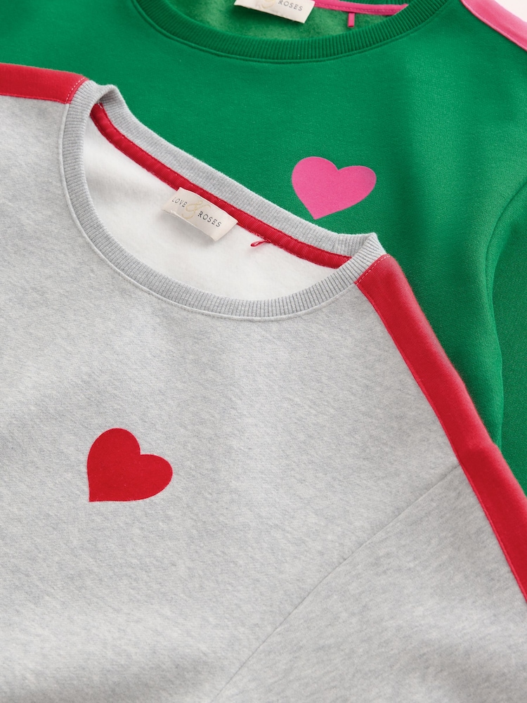 Love & Roses X2 Grey and Bright Green Heart Crew Neck Sweater - Image 7 of 7