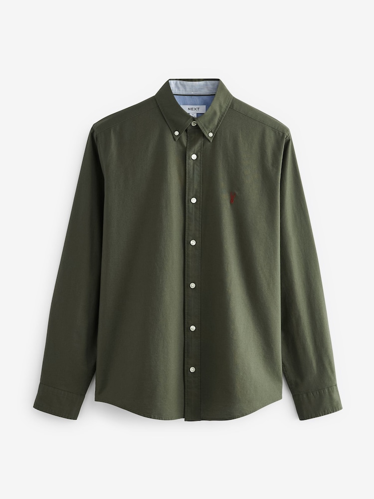 Dark Green Regular Fit Long Sleeve Oxford 100% Cotton Shirt - Image 4 of 6