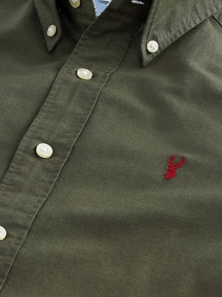 Dark Green Regular Fit Long Sleeve Oxford 100% Cotton Shirt - Image 6 of 6