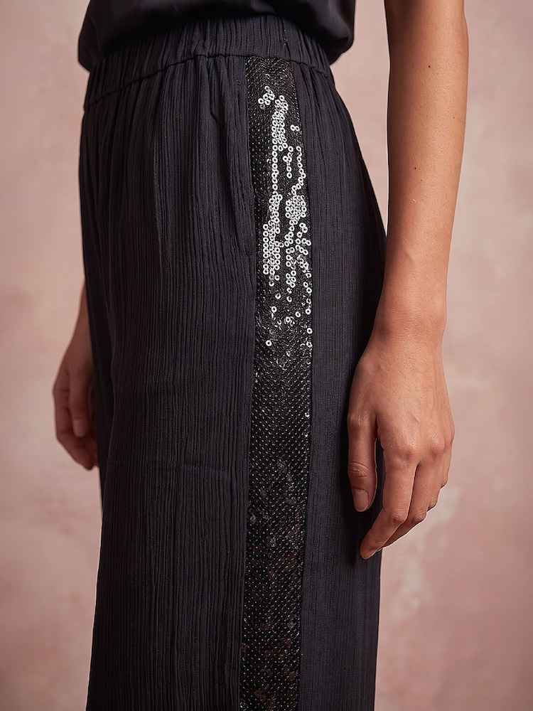 Roman Black Sequin Side Trousers - Image 4 of 4 Roman Black Sequin Side Trousers - Image 4 of 4