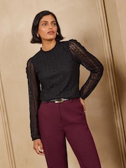 Love & Roses Black and Purple Long Sleeve Lace Top - Image 3 of 7