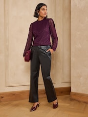 Love & Roses Black and Purple Long Sleeve Lace Top - Image 4 of 7