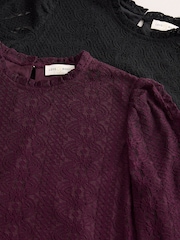 Love & Roses Black and Purple Long Sleeve Lace Top - Image 7 of 7
