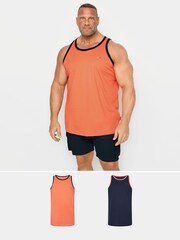 BadRhino Big & Tall Blue Contrast 100% Cotton Vests 2 Pack - Image 1 of 6