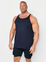 BadRhino Big & Tall Blue Contrast 100% Cotton Vests 2 Pack - Image 3 of 6