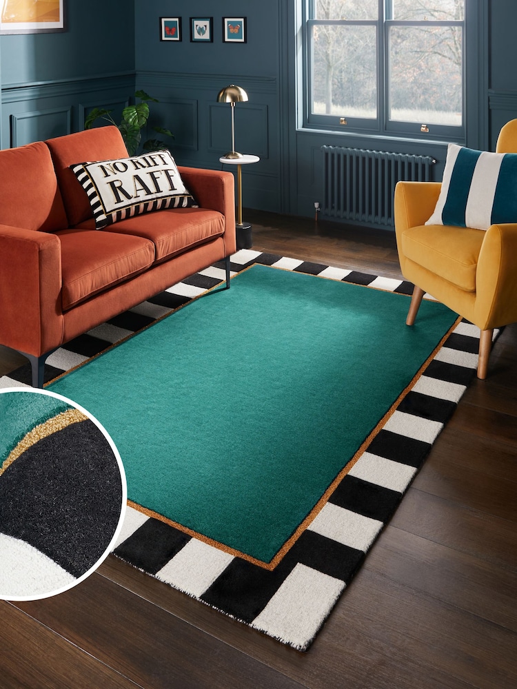 Teal Paloma Stripe Border Rug - Image 1 of 7